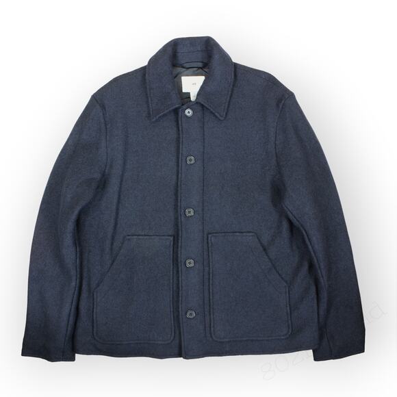 Large H&M Felted Wool-Blend Jacket NavyBlue FullZip ButtonFront Pockets Chore - Picture 10 of 16